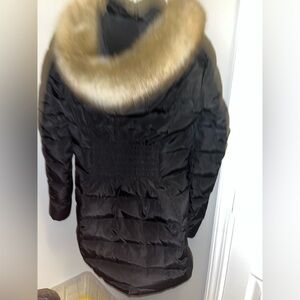 Michael Kors Black Puffer Coat with Tan Faux Fur Hood